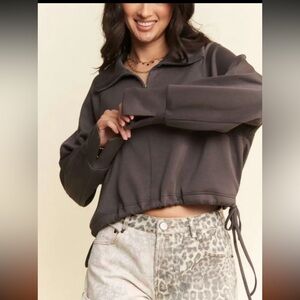 DAVI & DANI Charcoal Half Zip Raglan Sleeve Sweatshirt